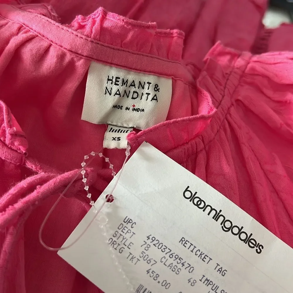 Hemant and Nandita Cotton Ruffled Eyelet Dress, Pink, New, Size XS - Picture 6 of 8
